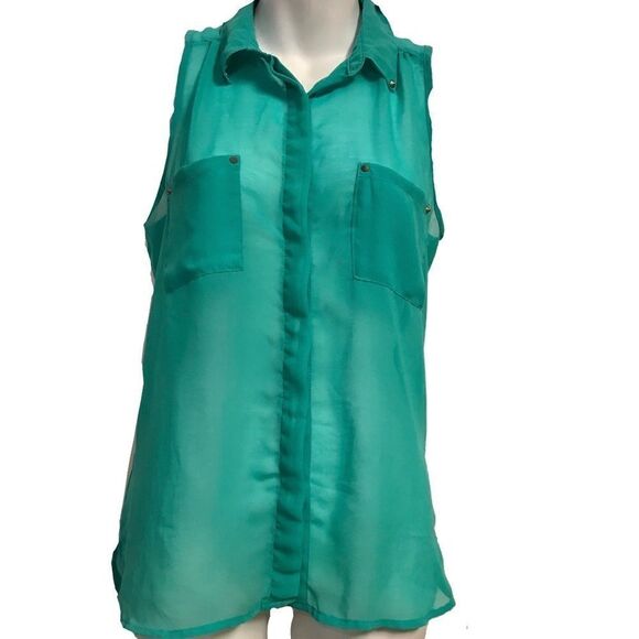 Papaya Green Sleeveless Top with Spikes - Picture 7 of 7